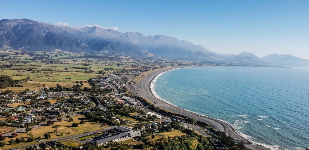 A beautiful view looking down on Kaikoura in the Canterbury region New Zealand