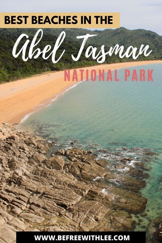 a pinterest image of this article on the best abel tasman beach