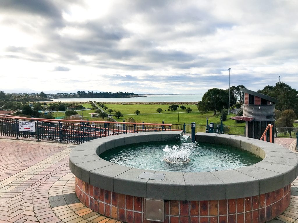 one of the best things to do in timaru is visiting the ocean at caroline bay. This photo is taken from the top of the Piazza looking down on the bay 